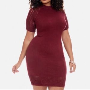 Mock neck laser cut dress